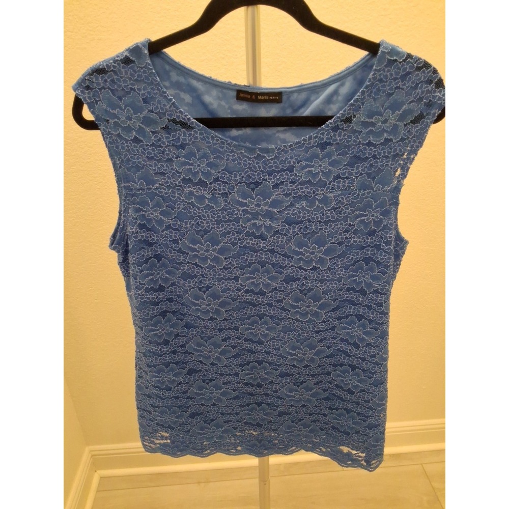 Jennie & Marlis Blue Floral Lined Sleeveless Crochet Lace Size Petite Size SP